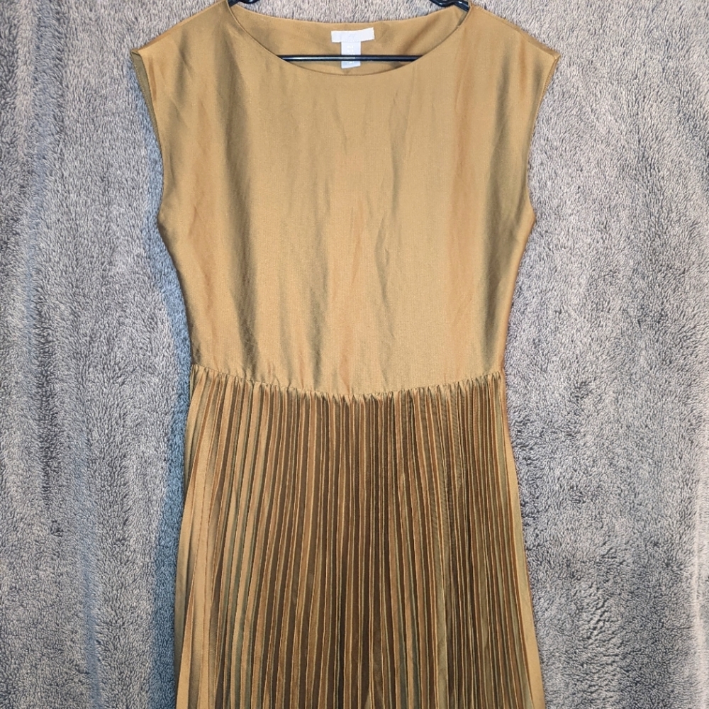 H&M gold pleated midi dress